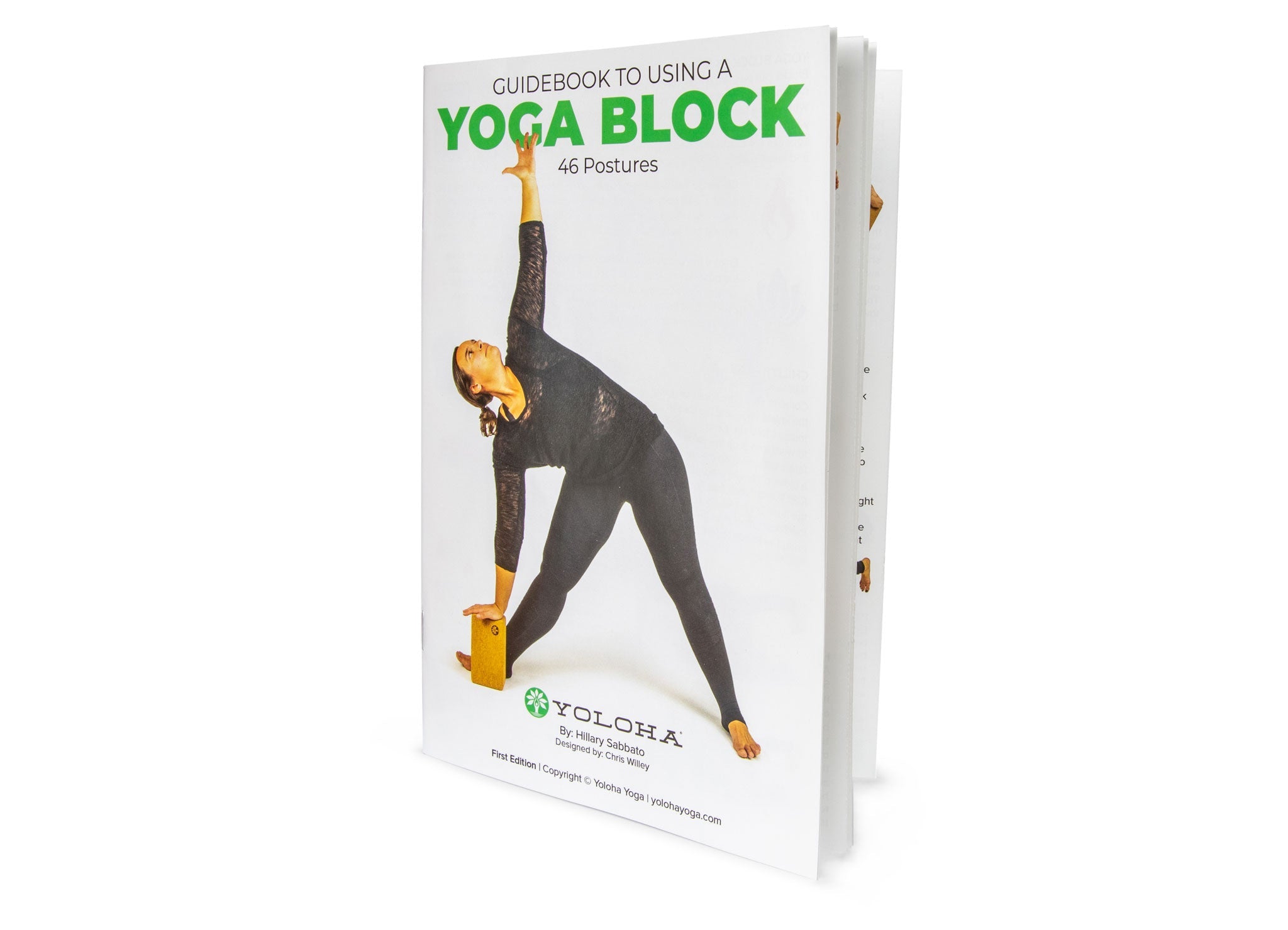 Book titled 'Guidebook to Using a Yoga Block' with a person in a yoga pose on the cover.